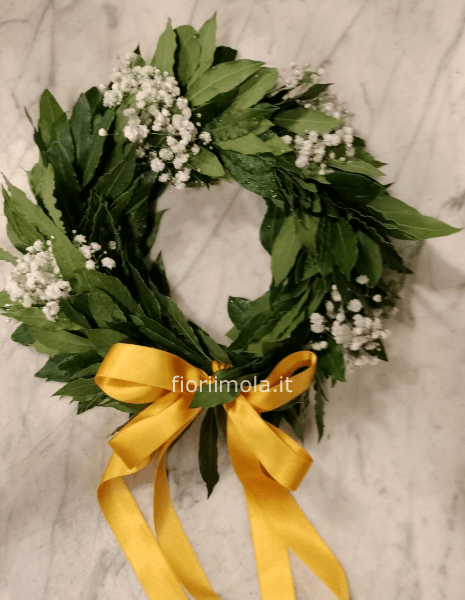 Coroncina alloro con gipsofila
